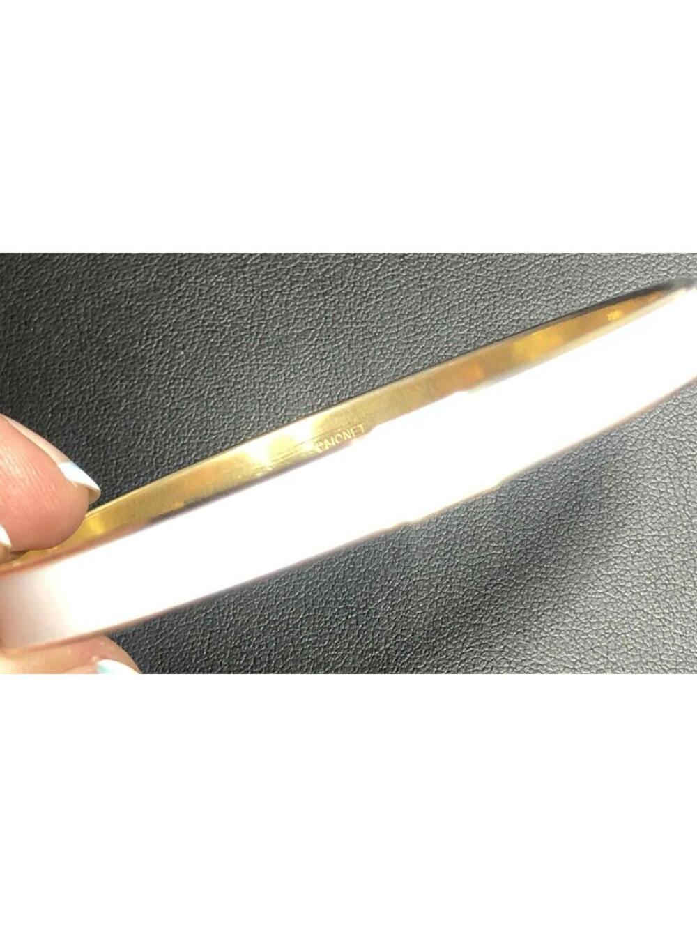 6204 Monet 6mm White Enamel bangle signed gold tone bracelet 7.75"